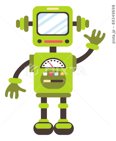 Cute green android. Funny kid robot mascot 89349698