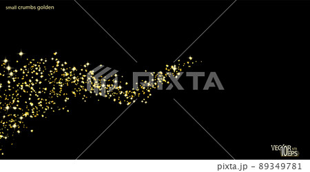 Gold confetti glittering wave. Golden sparkling on black background. Shiny wavy crumbs. Vector. Gold confetti glittering wave. Golden sparkling on black background. Shiny wavy crumbs. Vector. 89349781