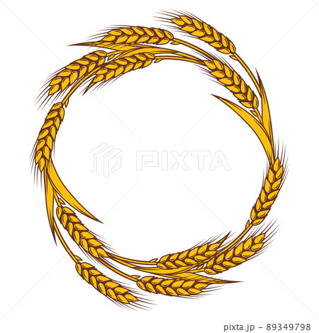 Frame with wheat. Agricultural image with natural ears of barley or rye. 89349798