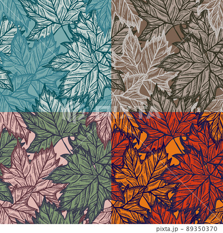 Set season leaves maple engraved seamless pattern. Botanical background with canadian foliage in hand drawn style. Set season leaves maple engraved seamless pattern. Botanical background with canadian foliage in hand drawn style. 89350370