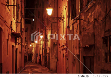Night street lanterns Sanremo Italy 89350895