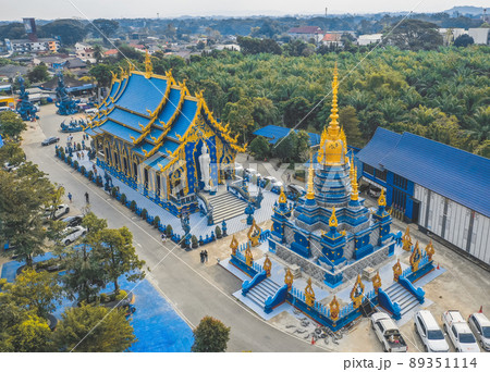 Aerial view of Wat Rong Suea Ten, the Blue Temple, in Chiang Rai, Thailand Aerial view of Wat Rong Suea Ten, the Blue Temple, in Chiang Rai, Thailand 89351114
