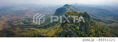 Aerial view of Wat Chaloem Phra Kiat Phrachomklao Rachanusorn, sky pagodas on top of mountain in Aerial view of Wat Chaloem Phra Kiat Phrachomklao Rachanusorn, sky pagodas on top of mountain in 89351121