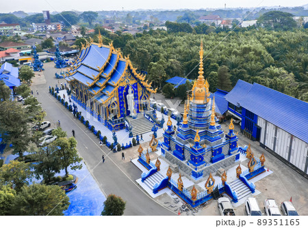 Aerial view of Wat Rong Suea Ten, the Blue Temple, in Chiang Rai, Thailand 89351165