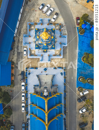 Aerial view of Wat Rong Suea Ten, the Blue Temple, in Chiang Rai, Thailand 89351213