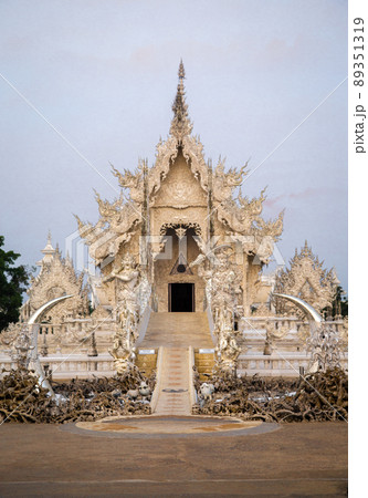 Aerial view of Wat Rong Khun, the white temple, at sunrise, in Chiang Rai, Thailand Aerial view of Wat Rong Khun, the white temple, at sunrise, in Chiang Rai, Thailand 89351319