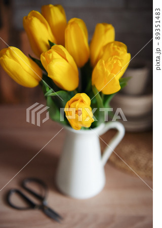 Beautiful tulip flowers  on table at kitchen 89351483