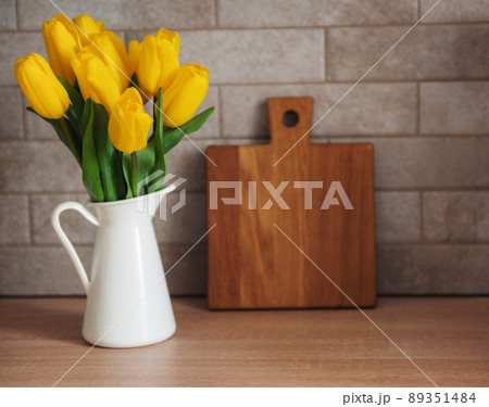 Beautiful tulip flowers  on table at kitchen 89351484