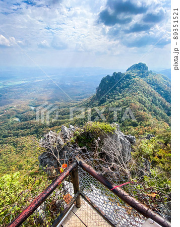 Aerial view of Wat Chaloem Phra Kiat Phrachomklao Rachanusorn, sky pagodas on top of mountain in 89351521