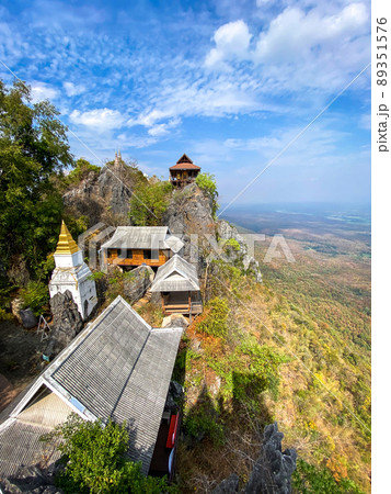 Aerial view of Wat Chaloem Phra Kiat Phrachomklao Rachanusorn, sky pagodas on top of mountain in 89351576