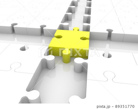 Piece of yellow puzzle in the center of the crossroads 89351770