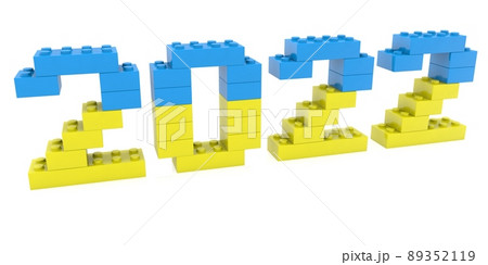 The concept of 2022 from toy bricks in the national colors of Ukraine 89352119