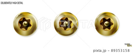 High detalied gold tamper resistant torx bolts head. Set, isolated. Photoreal. Vector. High detalied gold tamper resistant torx bolts head. Set, isolated. Photoreal. Vector. 89353158
