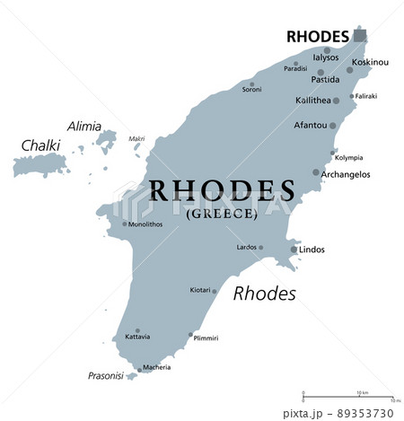 Rhodes, Greek Island, Gray Political Map....のイラスト素材 [89353730] - PIXTA