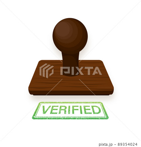 Icon with green verify stamp on white backdrop. Business vector icon. Vector design. 89354024