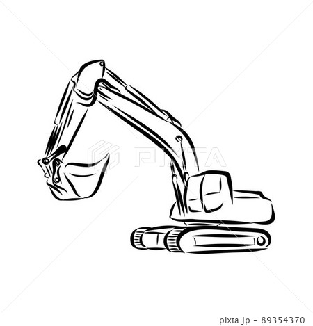 Excavator On Construction Site Hand Drawn のイラスト素材
