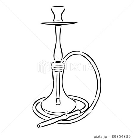 Shisha, hookah hand drawn doodle vector .Illustration isolated on chalkboard for hookah bar or lounge. vector illustration of hookah with smoking pipe, hubble bubble, oriental bar. 89354389