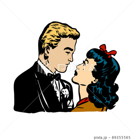 Kissing couple pop art retro vector illustration. Isolated image on white background. Comic book style imitation. 89355565