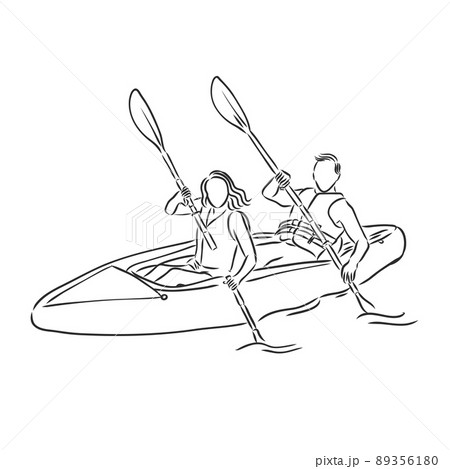 Kayak Vector Sketch On A White Backgroundのイラスト素材