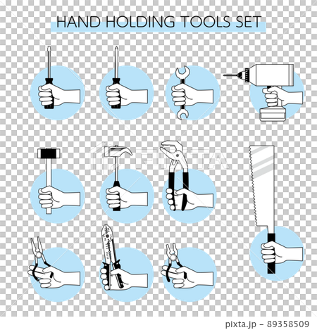 Illustration set of hands holding tools Illustration set of hands holding tools 89358509