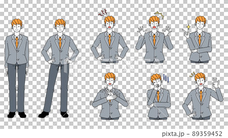 制服を着た男子学生の様々な表情のセット 89359452