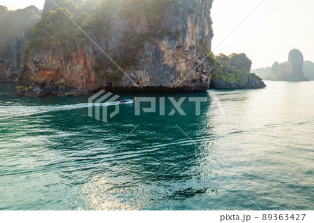 Sea views and rocky islands with a long-tail boat. Sea views and rocky islands with a long-tail boat. 89363427