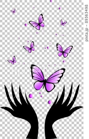 女性的手和飛舞的蝴蝶 89363498