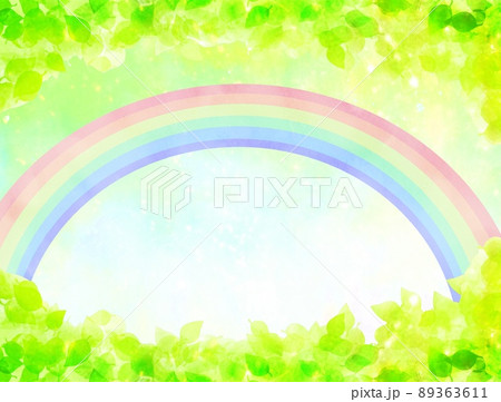 新緑 森から虹が見える風景 背景壁紙のイラスト素材