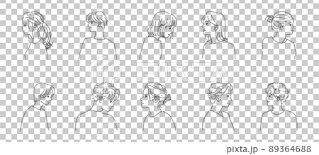 背景が透過した線画の男女の横顔10人セット 89364688