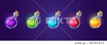 Potion bottles with magic elixir, cartoon flasks Potion bottles with magic elixir, cartoon flasks 89365071