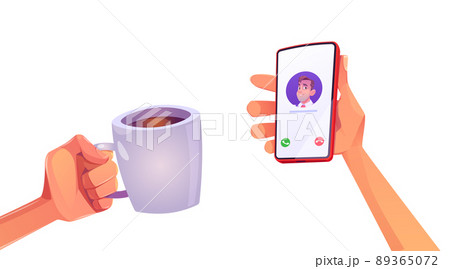 Human hands with coffee cup and phone, morning Human hands with coffee cup and phone, morning 89365072