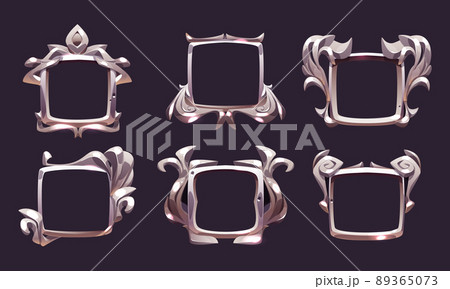 Square ui game frames, medieval silver borders 89365073