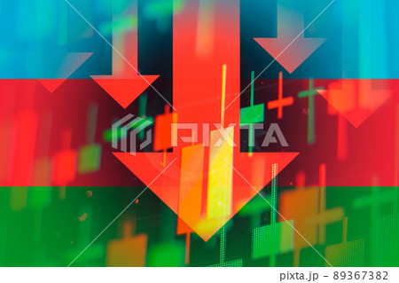 Dropping arrows showing decreasing trend in economy or downtrend on the stock exchange in Azerbaijan. 89367382