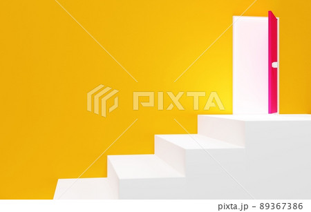 3D素材_シンプルな階段と扉 89367386