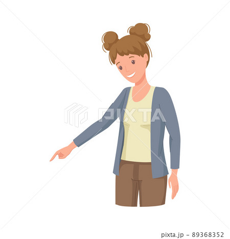 Woman Character Indicating Something Pointing with Index Finger as Hand Gesture Specifying Direction Vector Illustration 89368352