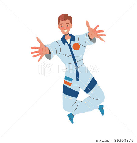 Man Astronaut Character in Space Flying in the Air with Outstretched Arms Vector Illustration 89368376