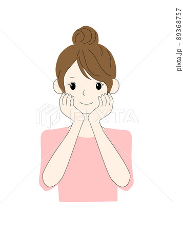 頬に両手を当てて笑っている女性のイラストのイラスト素材