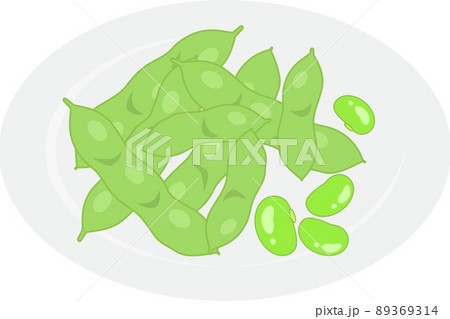 平皿に盛り付けた枝豆のシンプルなベクターイラスト　さやと豆粒 89369314