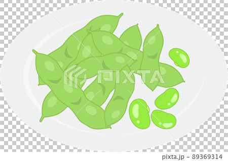 平皿に盛り付けた枝豆のシンプルなベクターイラスト　さやと豆粒 89369314