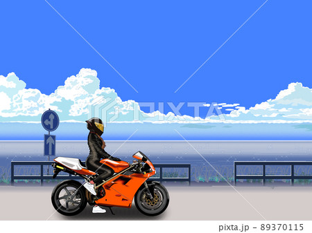 オートバイ バイク バイク女子 ツーリング 背景 女性のイラスト素材