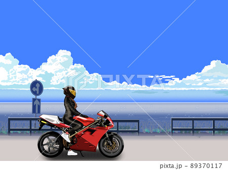 オートバイ バイク バイク女子 ツーリング 背景 女性のイラスト素材