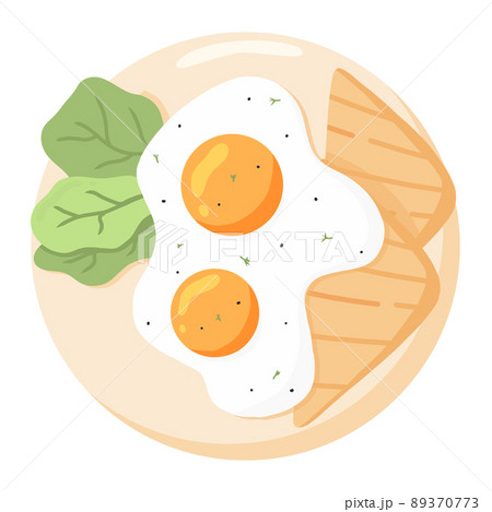 Eggs on a plate. Fried eggs with vegetables and... - Stock Illustration  [89370773] - PIXTA