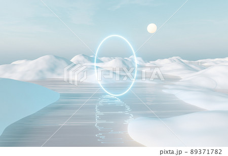 Abstract Winter landscape scene background. Surreal scene. 3d rendering. 89371782