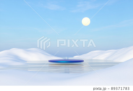 Abstract Winter landscape scene with a podium for product display. 3d rendering. 89371783
