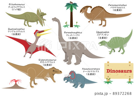 パラサウロロフスやギガノトサウルスなどの恐竜達のイラストセット 89372268