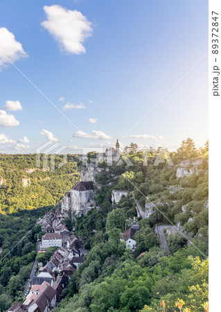 View of the famous Rocamadour castle on top of the cliff in Lot View of the famous Rocamadour castle on top of the cliff in Lot 89372847