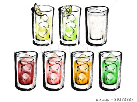 酎ハイ7種の手描き和風イラスト 89373837