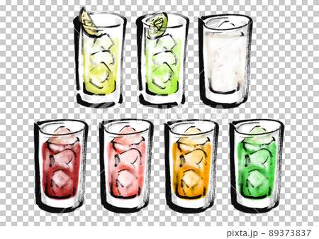 酎ハイ7種の手描き和風イラスト 89373837