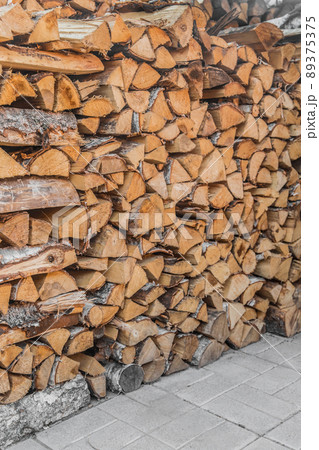 Firewood Stack Storage Wood Materials Chopped Tree Rural Pile 89375375
