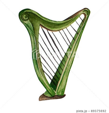 Harp classical musical instrument watercolor illustration on white 89375692